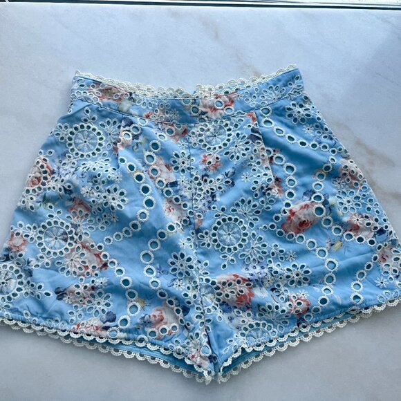 Entro Blue Eyelet Embroidered Shorts 28'' Waist Size 1 Small Zimmermann Style - Picture 1 of 11